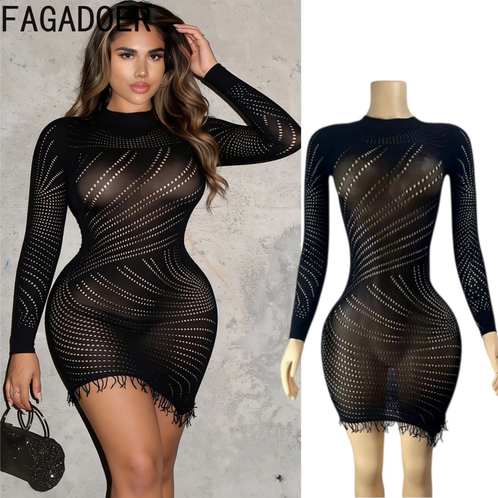 Sexy Mesh Sheer Bodycon Dress - FAGADOER Sexy bodycon mini-jurk voor dames,