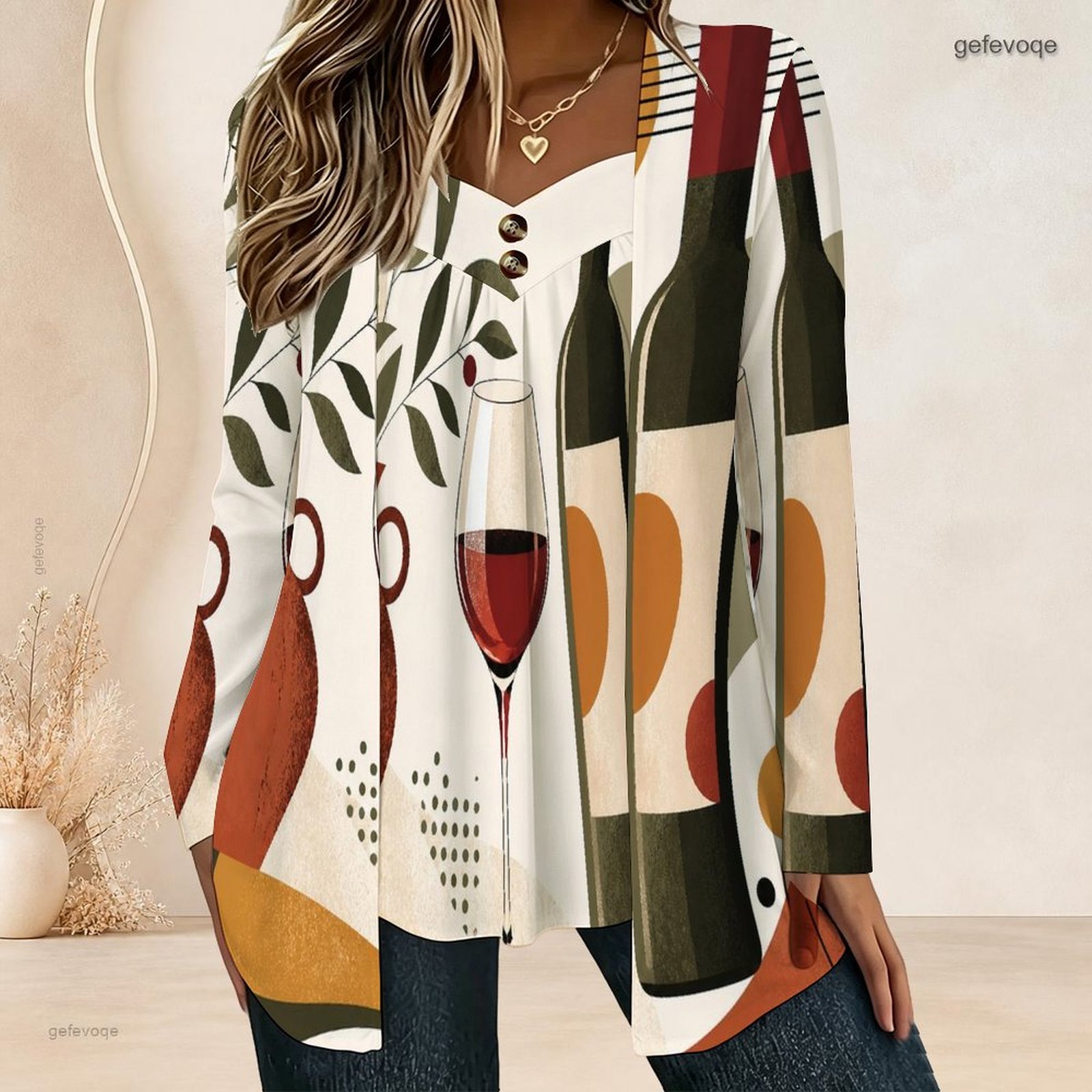 Blouses - Dames nep-tweedelig blouse met lange mouwen,