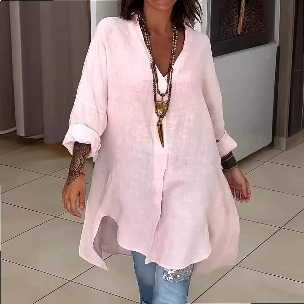 Dames linnen overhemdjurk, los - Casual Loose Linen Shirt Dress recensie en prijs