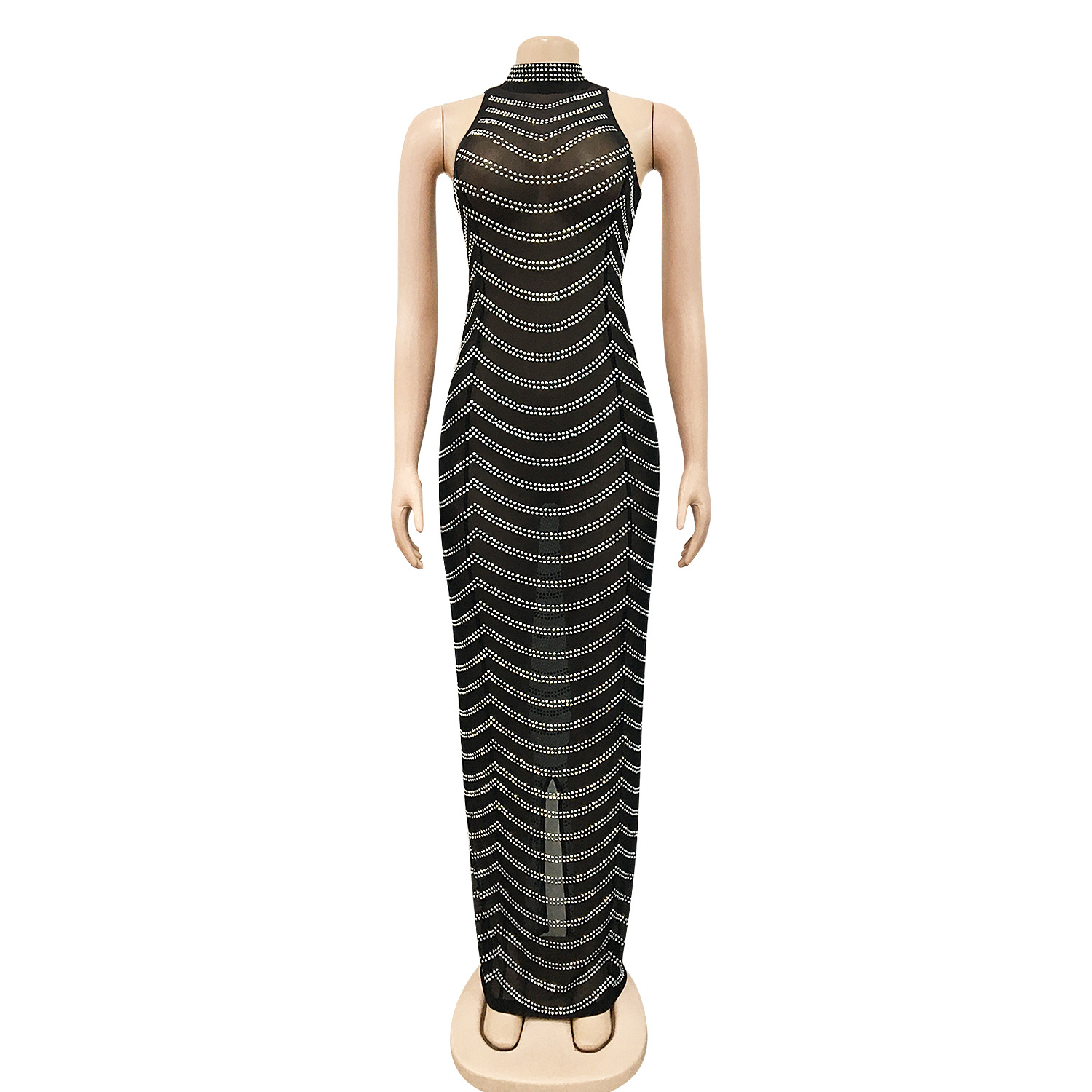 Mesh doorzichtige sprankelende - Sparkly Rhinestone Club Party Dress recensie en prijs